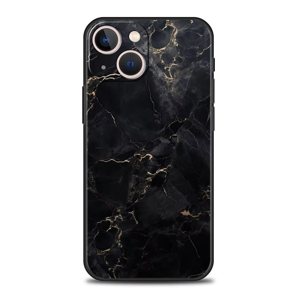 Black gold wire design marble phone case