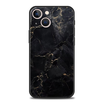 Black gold wire design marble phone case